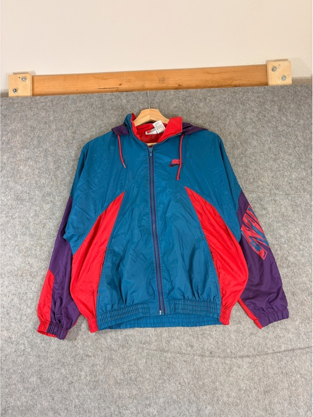 Vintage Nike 90s Purple Teal Red Windbreaker Jacket womens Large Full Zip